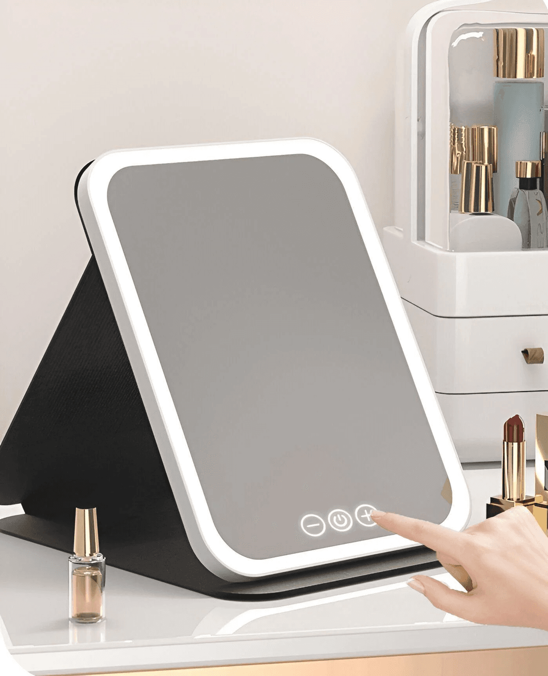 Дзеркало для макіяжу Lighted makeup mirror з LED підсвічуванням, складне, сенсорне керування, Type-C, з регулюванням яскравості