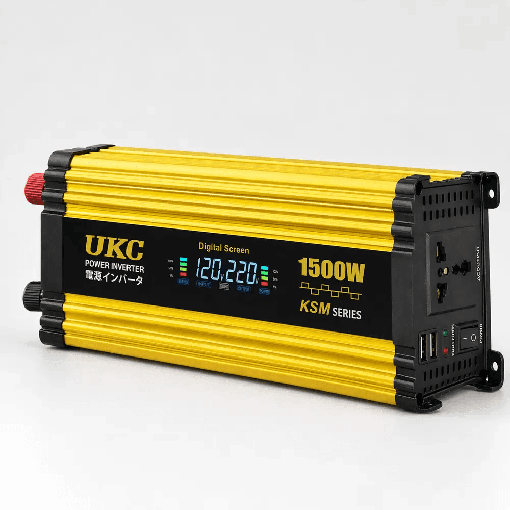 Автомобільний інвертор Жовтий / Перетворювач напруги з 12-220V, 1500Вт, 2хUSB