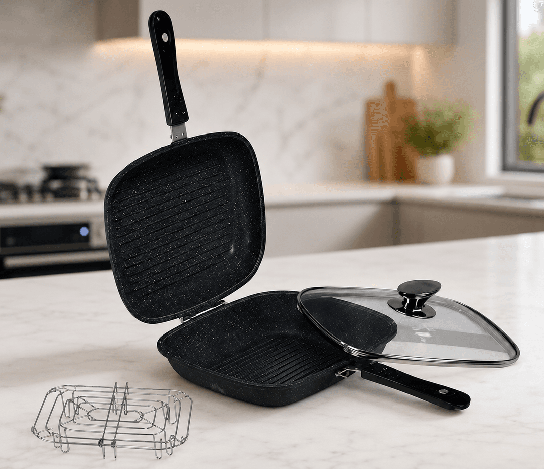 Сковорода-гриль двостороння Top Kitchen TK00097 з решіткою та кришкою 28×22 см