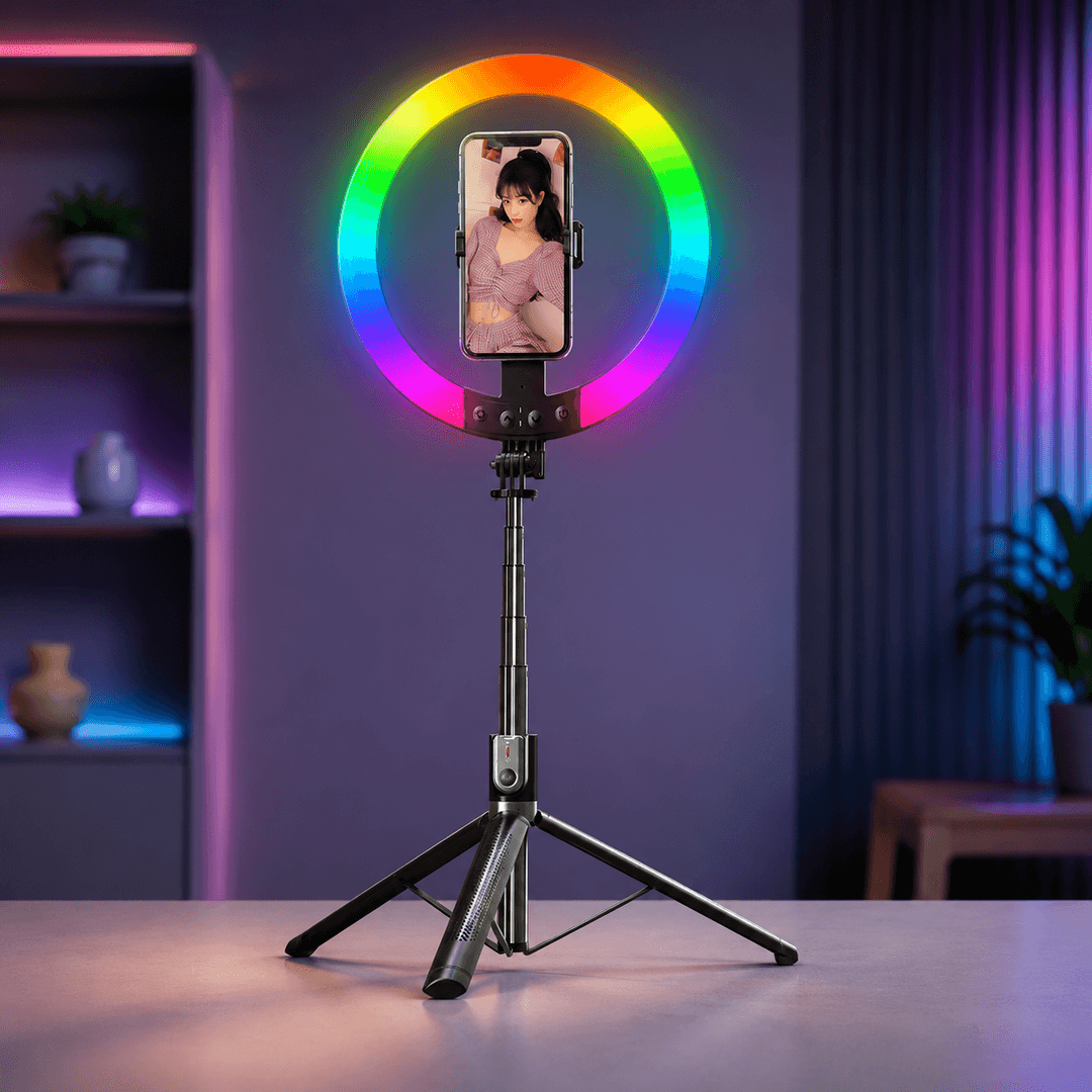 Селфі-палиця з кільцевою RGB LED-лампою та функцією AI-авто-відстеження / Штатив P100 з Bluetooth 5.2 Type-C