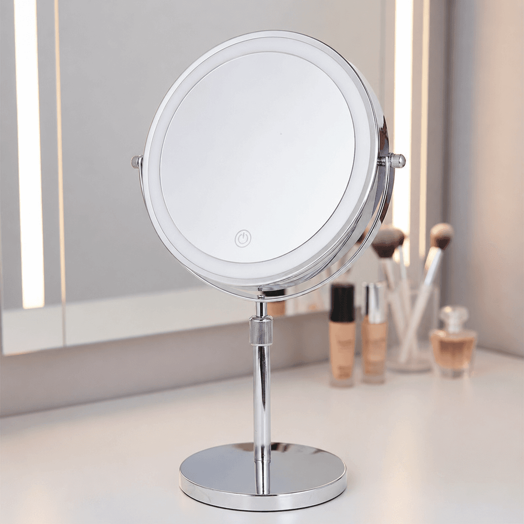 Двостороннє дзеркало для макіяжу 8″ з LED підсвічуванням збільшення 3X
