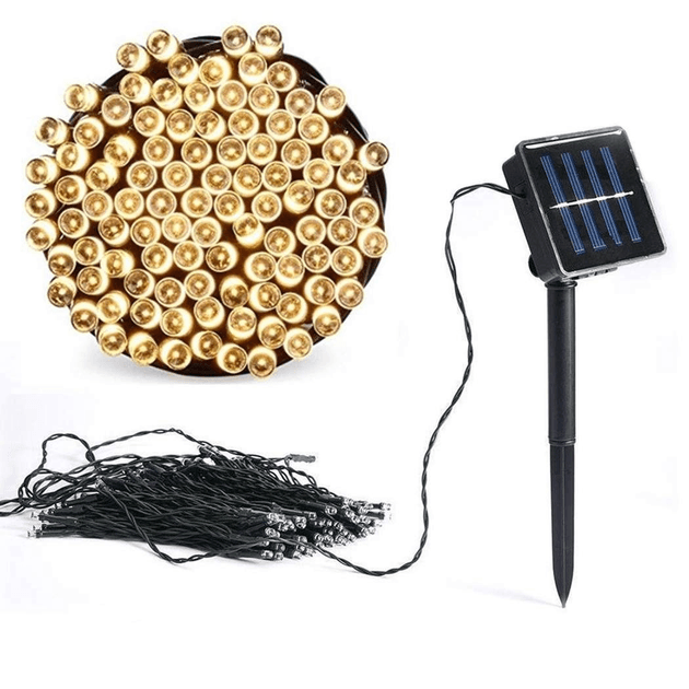 Гірлянда нитка на сонячній батареї 1500 LED 150 м чорний дріт жовтий