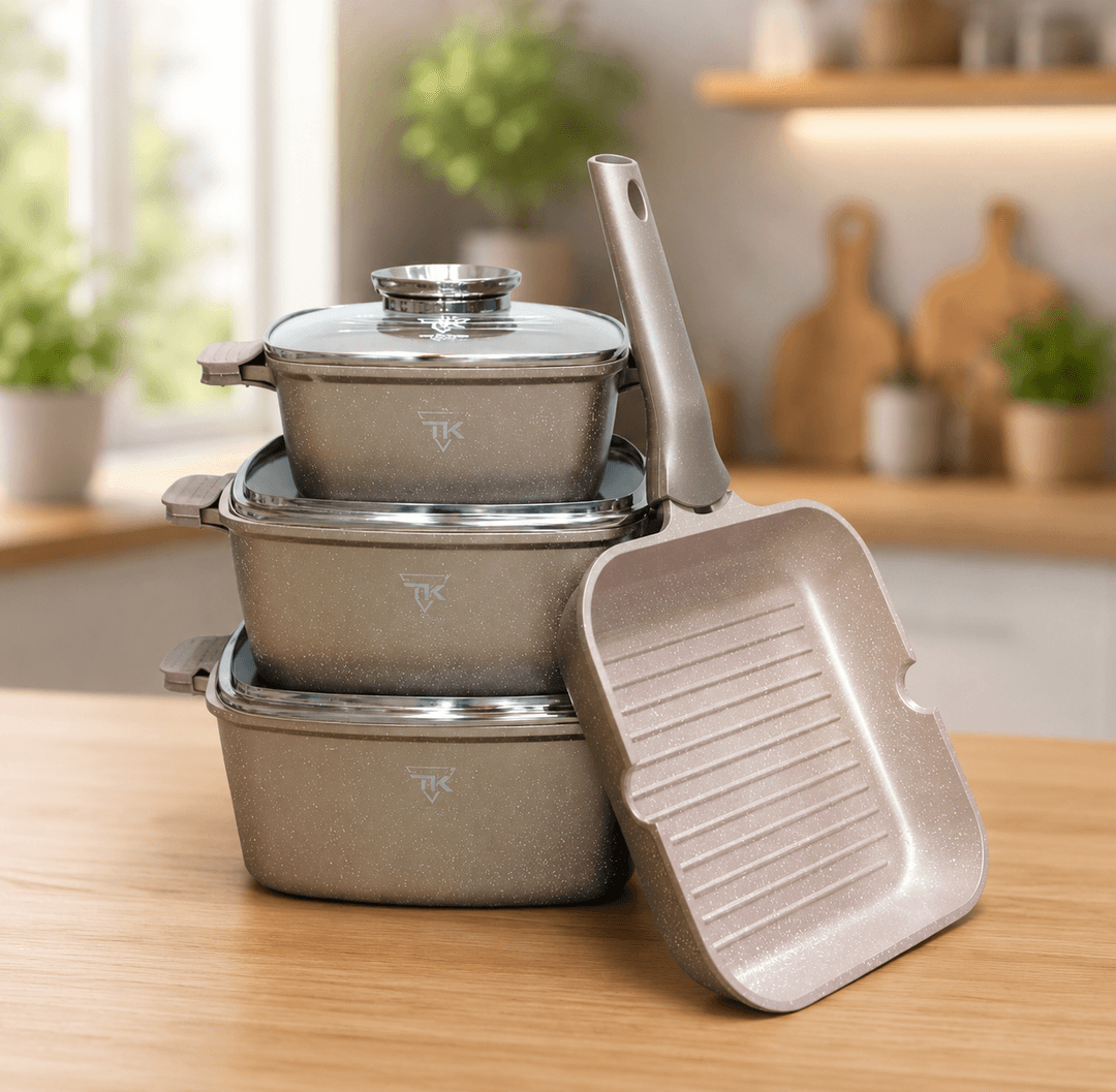 Золотий Набір посуду з гранітним покриттям Top Kitchen TK000103 3 каструлі + сковорода-гриль