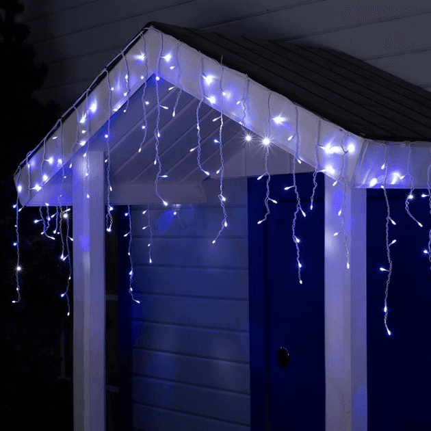 Синій Новорічна святкова гірлянда бахрома 120 Led прозорий провід 3х0.5 м