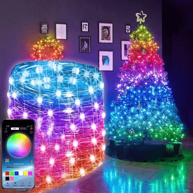 Світлодіодна розумна гірлянда Smart LED 20м IP65 з Bluetooth для ялинки від USB 20м