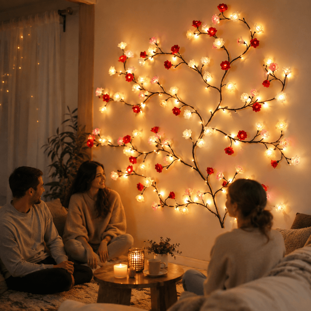 Гирлянда з квітами 2.3 м 144 LED / Гирлянда на USB / Гирлянда 72 квітки тепле світло