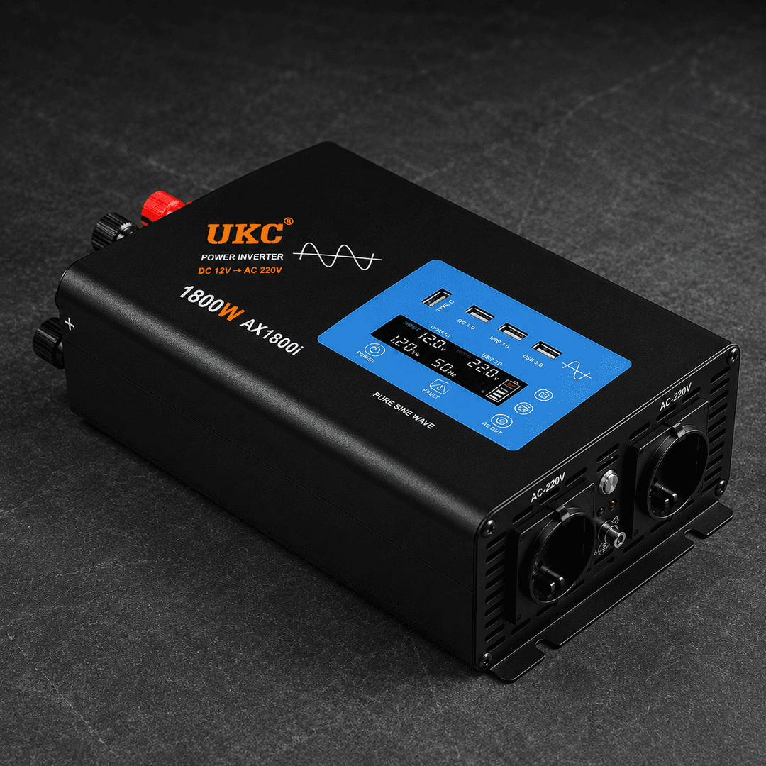 Перетворювач AC/DC 1800W AX Sine з чистим синусом / Інвертор з дисплеєм та виходами: 3 x USB, 1 x Type-C / Перетворювач напруги