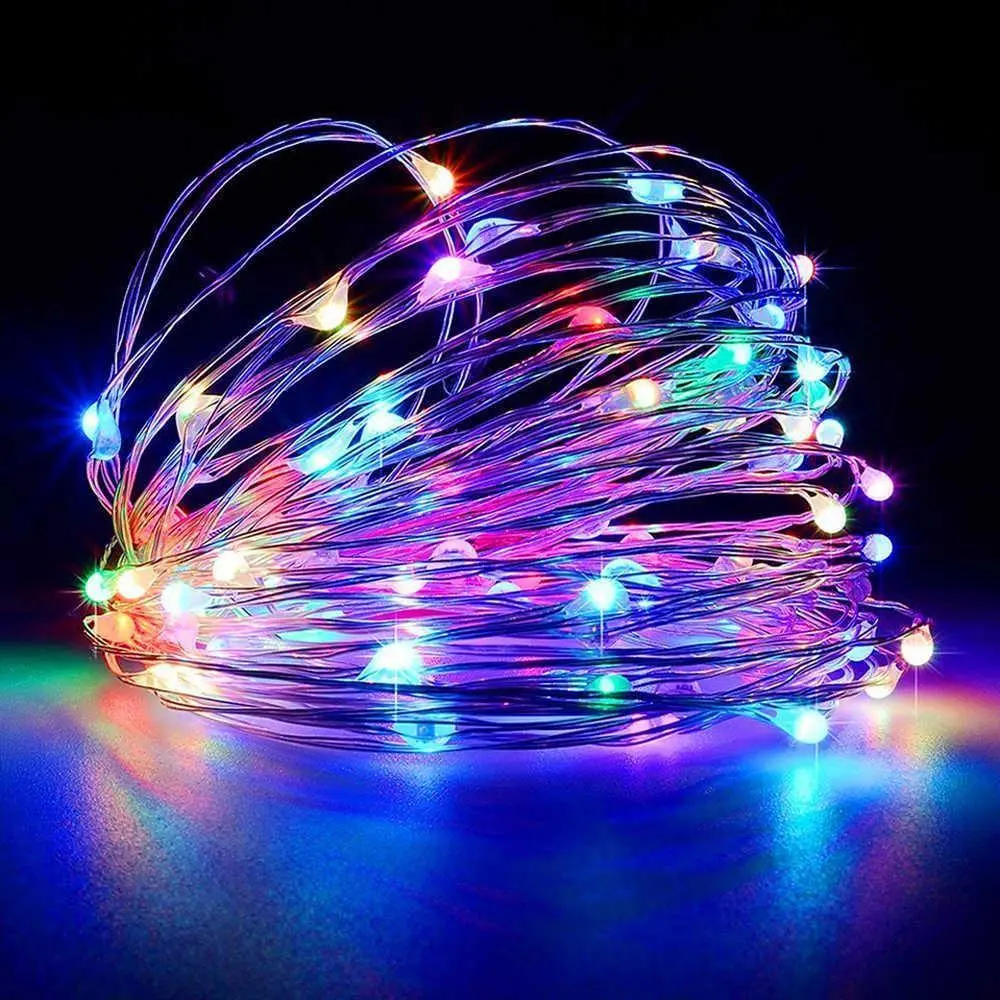 Новорічні гірлянди мідна дротяна лампа 100LED 10М БП 5В 220V (СП) RGB RD-7110