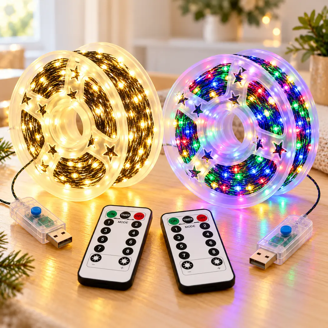 Гірлянда "Роса" 60 м 600 LED / Гірлянда з USB та пультом ДУ, зелений дріт