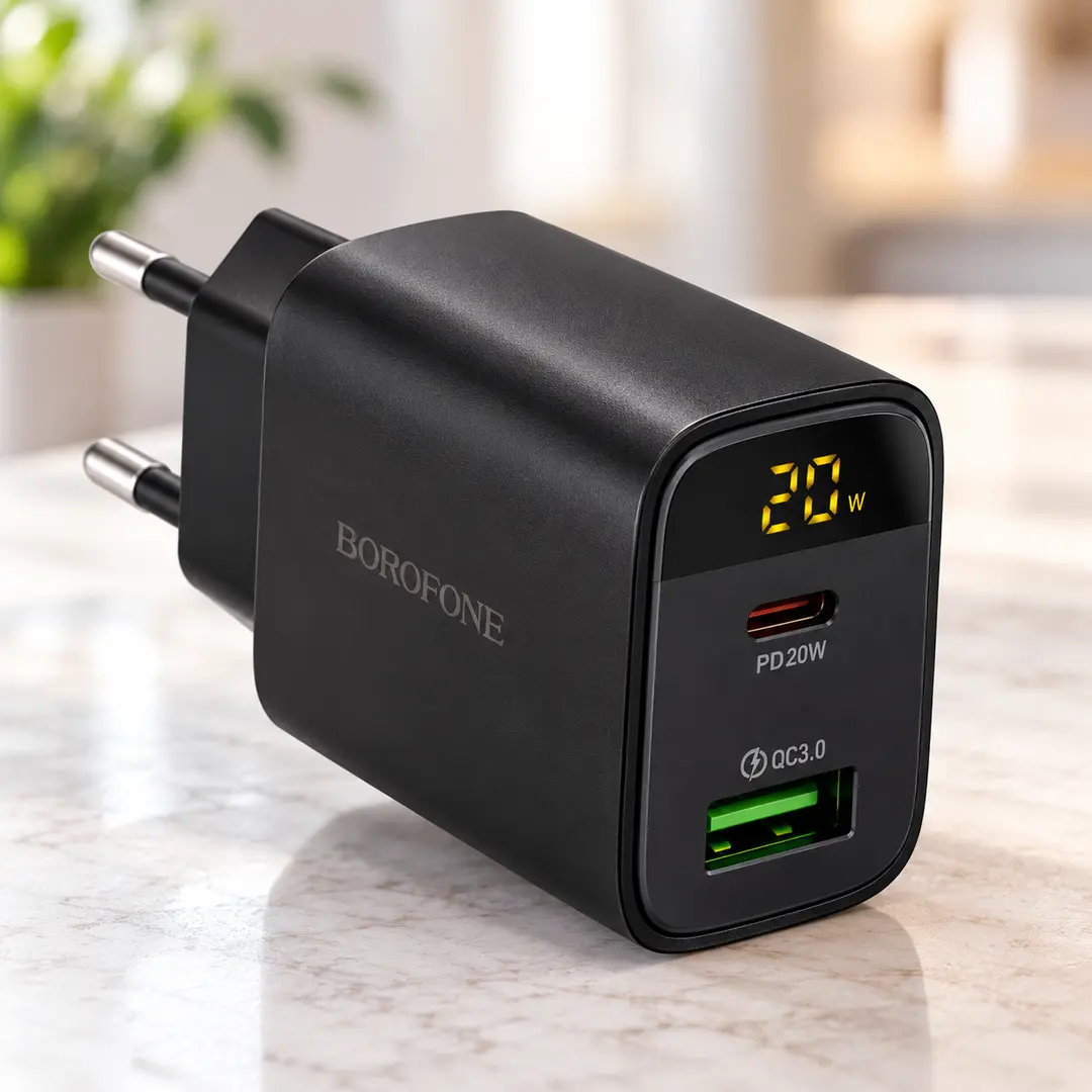 Адаптер BA96A Ilustre PD20W+QC3.0 charger with digital display / Мережевий зарядний пристрій / Блок для зарядки