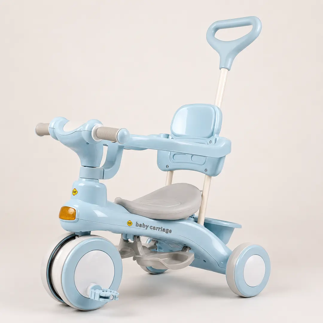 Блакитний Триколісний велосипед Baby Carriage 588 / Велосипед з з батьківською ручкою та кошиком / Велосипед-коляска