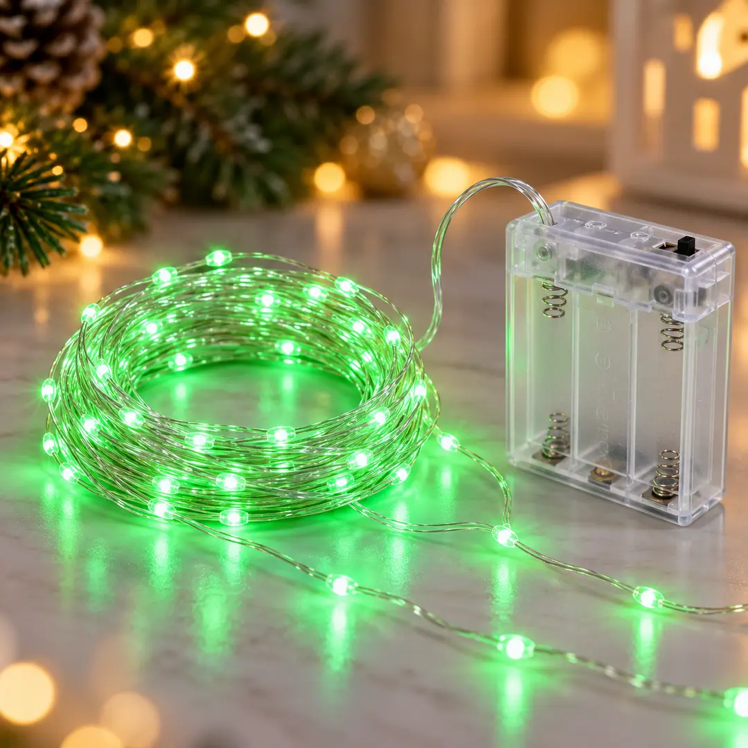 Гірлянда-роса Copper Wire 100G-1 Battery на батарейках 10м Зелена