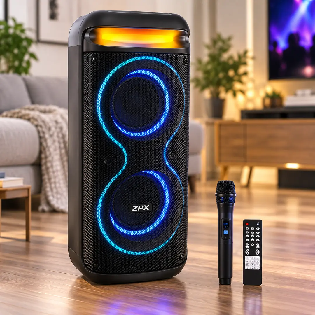 Портативна акустична система ZPX ZX-7791 250 Вт 800 Вт Потужна колонка PMPO, 2×8", Bluetooth, TWS, LED, UHF-мікрофон