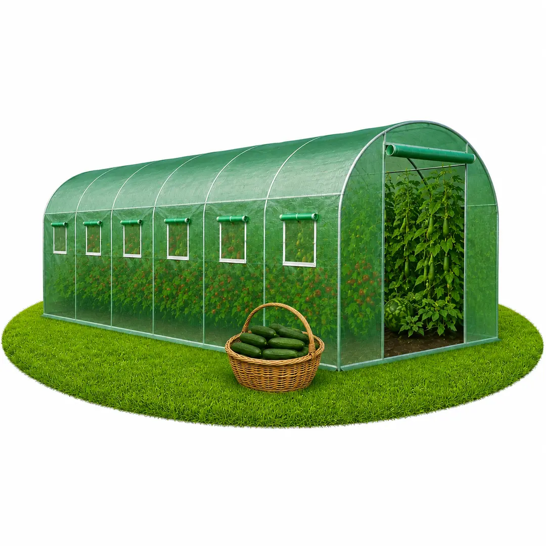 Теплиця садова посилена Primaveo 18 м² (6 × 3 × 2 м) 12 вікон, армована плівка UV-4, оцинкований каркас 24 мм (Зелена)