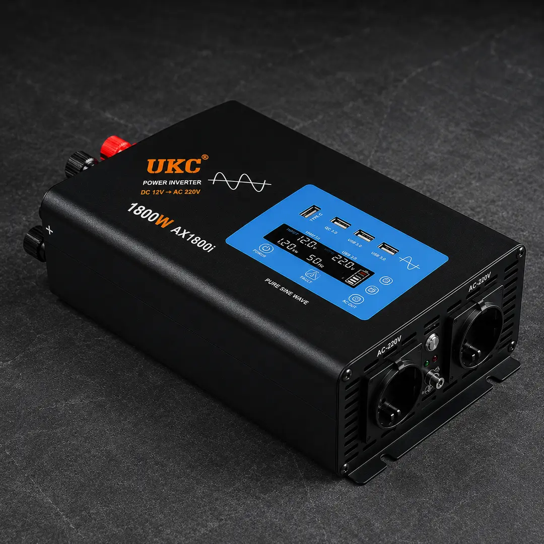 Перетворювач AC/DC 1800W AX Sine з чистим синусом / Інвертор з дисплеєм та виходами: 3 x USB, 1 x Type-C / Перетворювач напруги