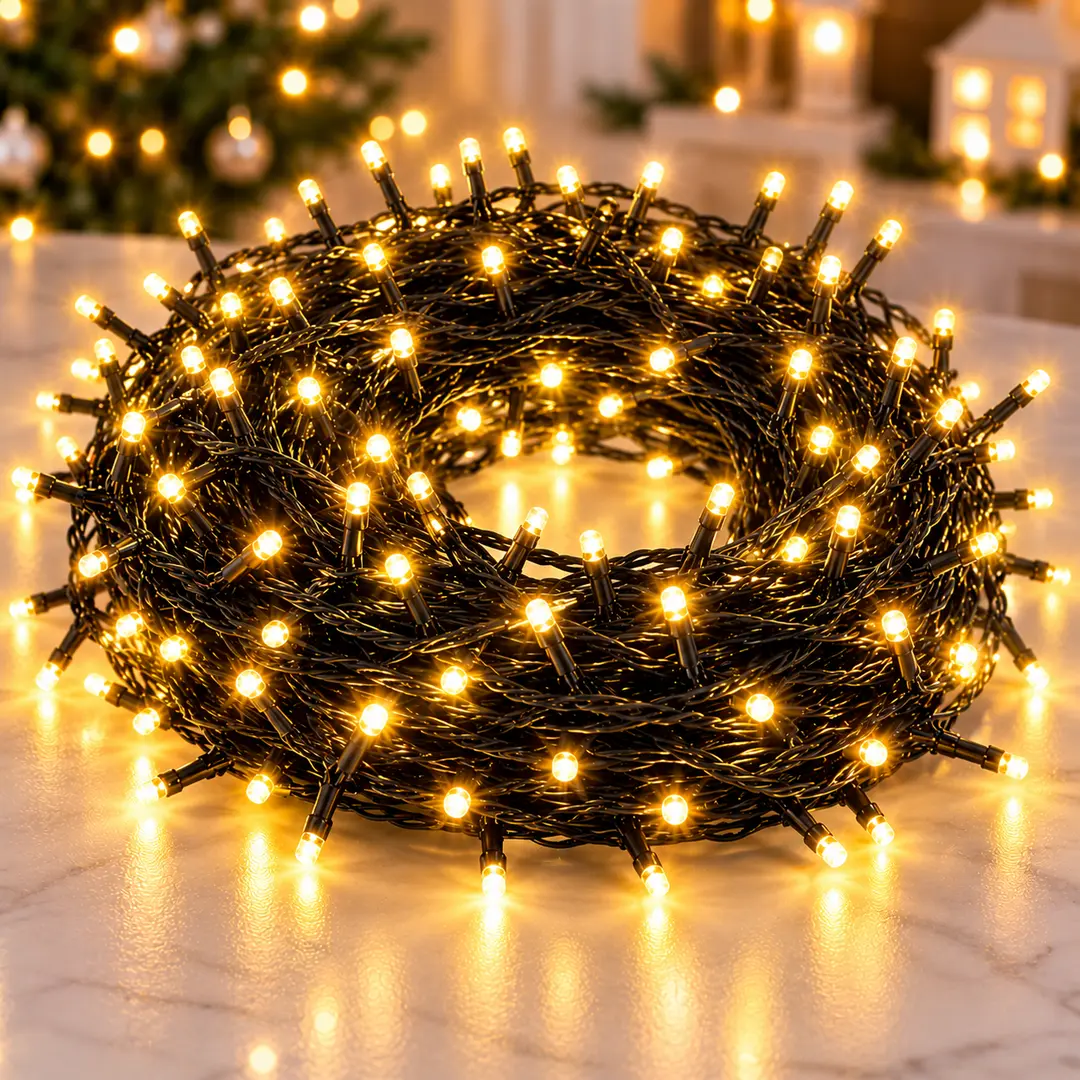 Гірлянда-нитка 50 м, 500 LED, чорний ПВХ-провід Теплий білий / Гирлянда мерехтливе світло, різнокольорова, 220 В / LED-декор