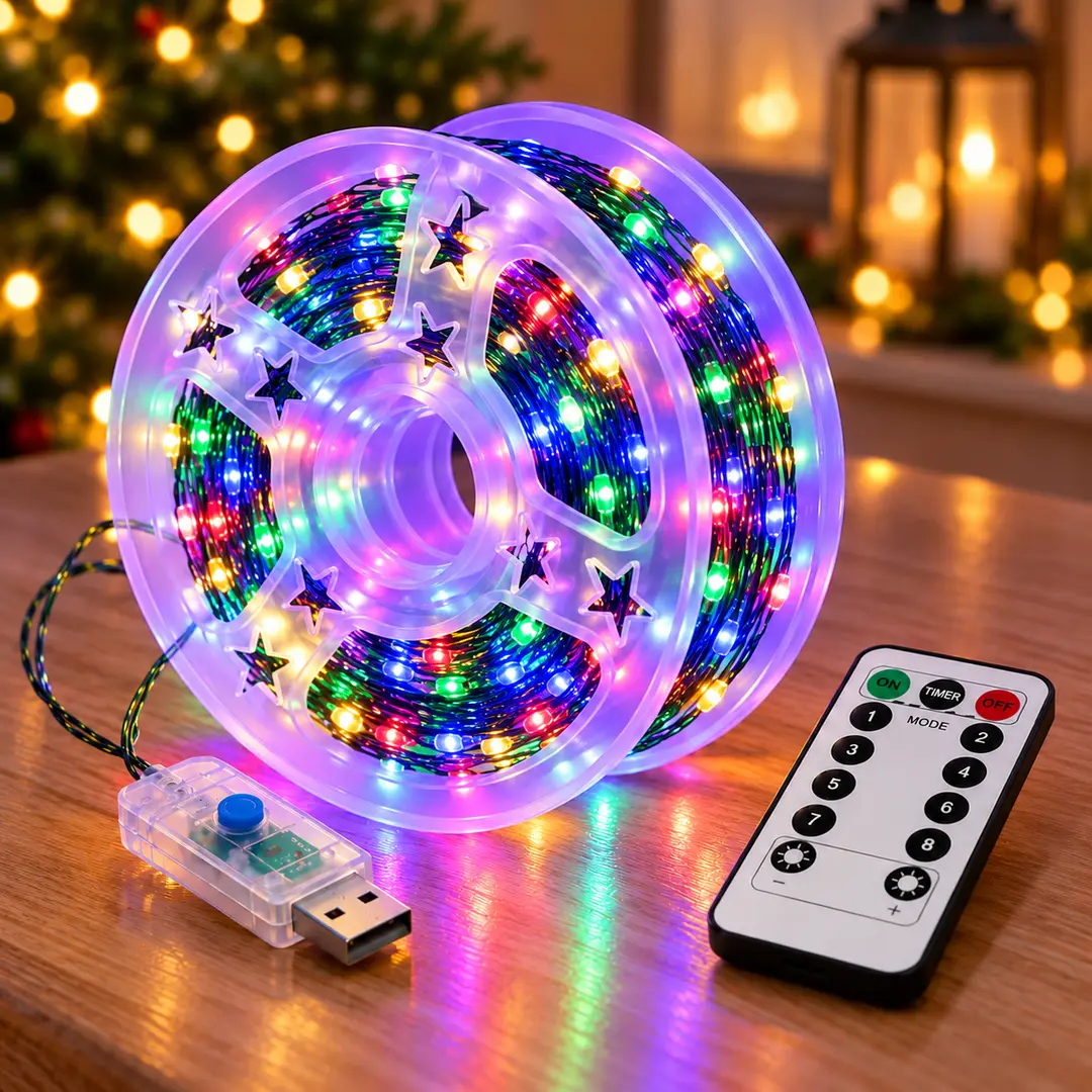Гірлянда "Роса" 40 м 400 LED Мульті / Гірлянда з USB та пультом ДУ, зелений дріт