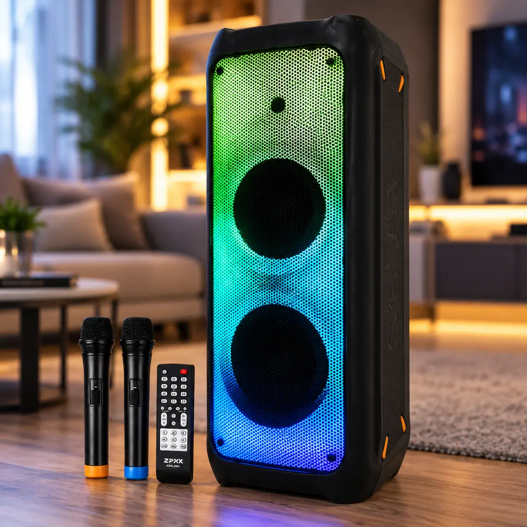Портативна акустична система ZPX ZX-7779 400 Вт  / Бездротова колонка з LED-підсвіткою + 2 бездротові мікрофони