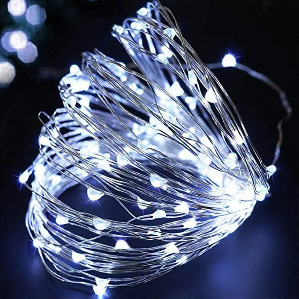 Гірлянда нитка Роса від USB, 30м, 300LED + пульт, Холодний білий / Світлодіодна новорічна гірлянда