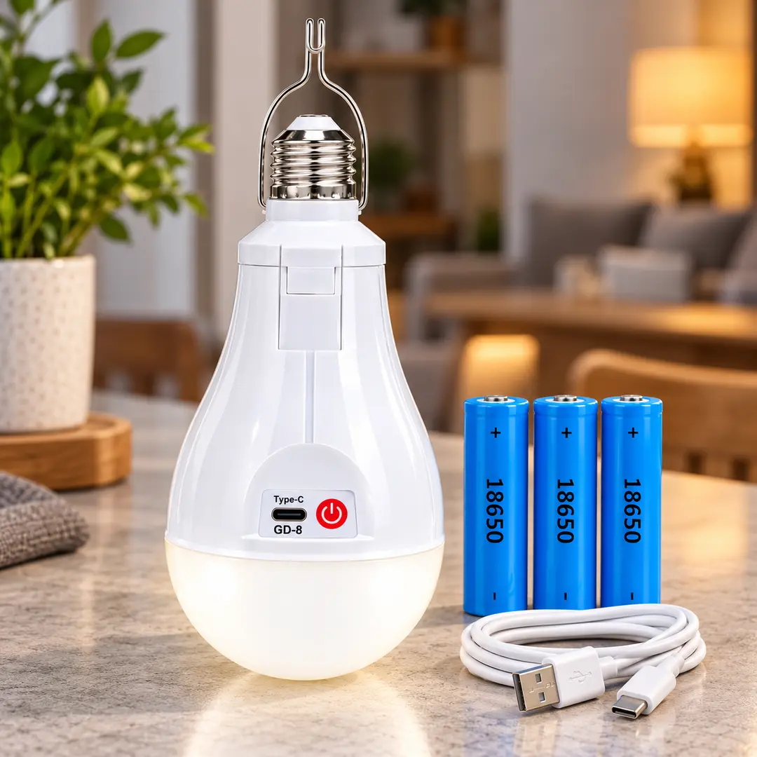 Акумуляторна LED-лампа Type-C 30 Вт E27 / Автономна лампочка в патрон 3 АКБ×18650