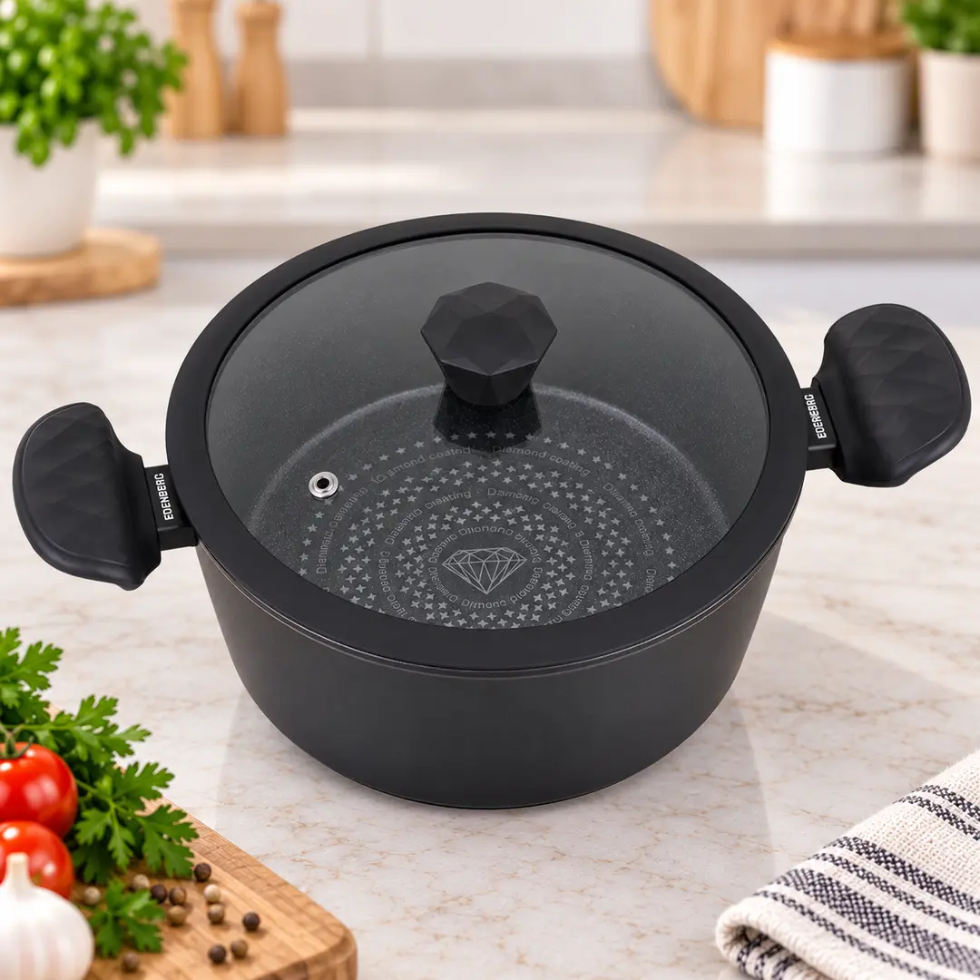 Каструля EDENBERG EB-3487 5.1л / Казан з алмазним антипригарним покриттям та кришкою / Котел-кастрюля