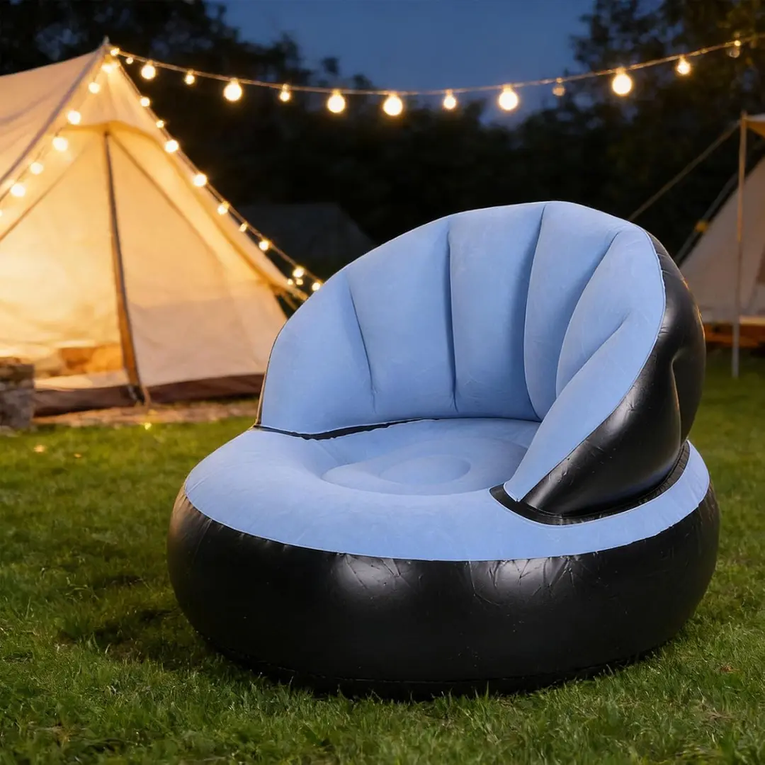 Надувне крісло AIR SOFA / Надувне велюрове крісло 80×80×67см Блакитний