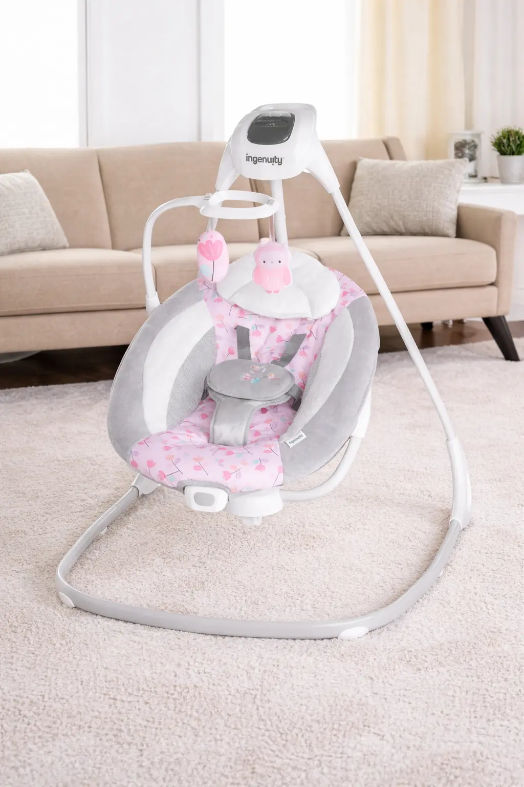 Електронні гойдалки / Дитячі гойдалки-шезлонг Ingenuity SimpleComfort 2в1 / Заколисуючий центр для дітей 6 швидкостей