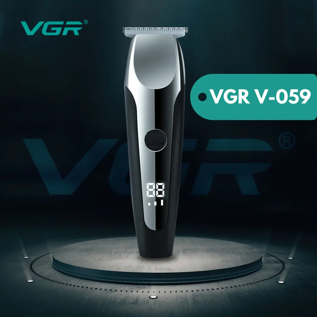 Машинка для стрижки волосся VGR V-059, Професійна бездротова машинка з LED-дисплеєм, тример, 6 насадок