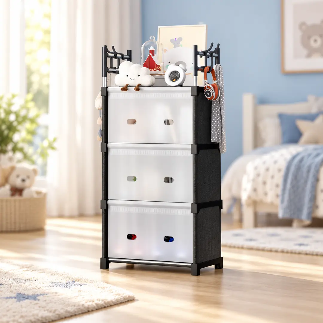Комод дитячий пластиковий WFB04D 42x29x110 см / Вузька збірна шафа-органайзер з 3 шухлядами та верхньою полицею / Стелаж для зберігання