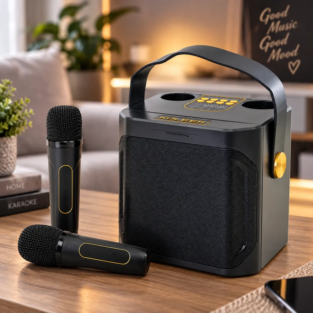 Портативна караоке Bluetooth-колонка Koleer +2 бездротових мікрофони 100 Вт