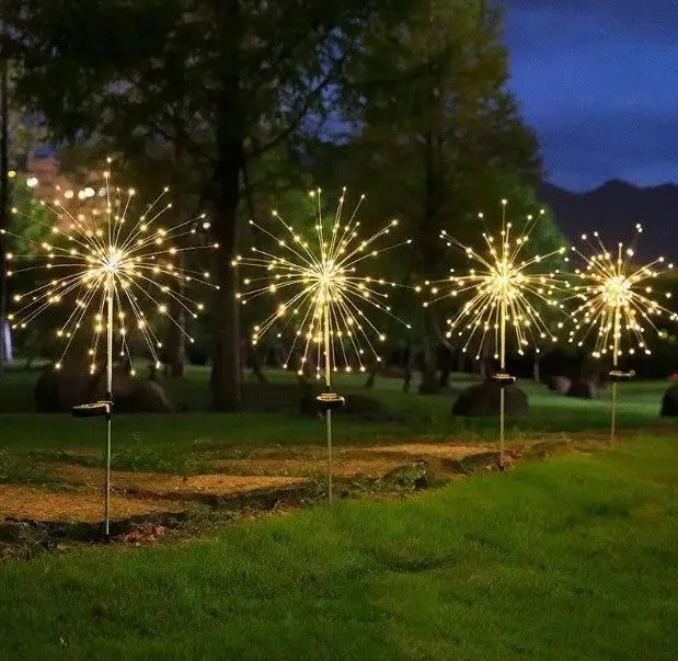 Ліхтар садовий Феєрверк газонний на сонячній батареї, 90 led, 8 режимів (2 шт. у комплекті)