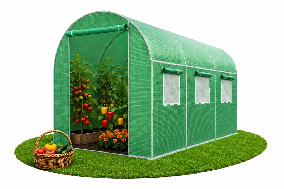 Теплиця садова Primaveo 7 м² (3,5 × 2 × 2 м) 6 вікон, армована плівка UV-4, оцинкований каркас 19 мм (Зелена)