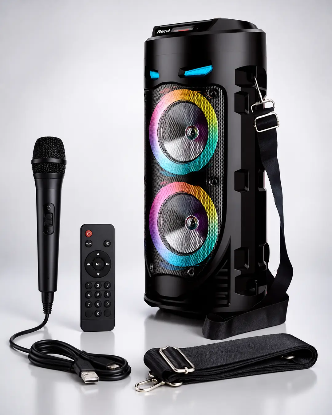 Портативна Bluetooth-колонка Sing-e ZQS4239 з LED-підсвічуванням / Бездротова колонка для вечірок з мікрофоном 30W