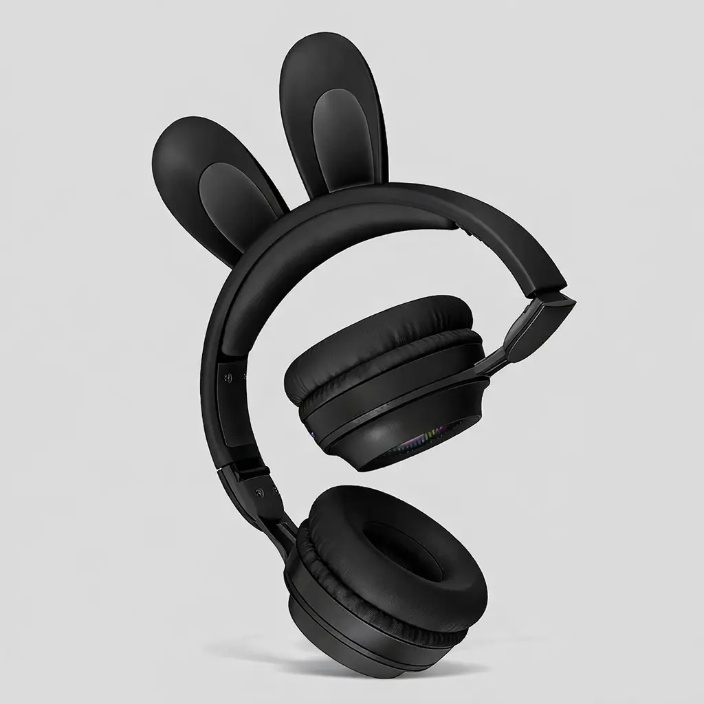 Дитячі бездротові Bluetooth навушники з вушками зайчика RGB Picun B12 4704/4705 VJ Чорний
