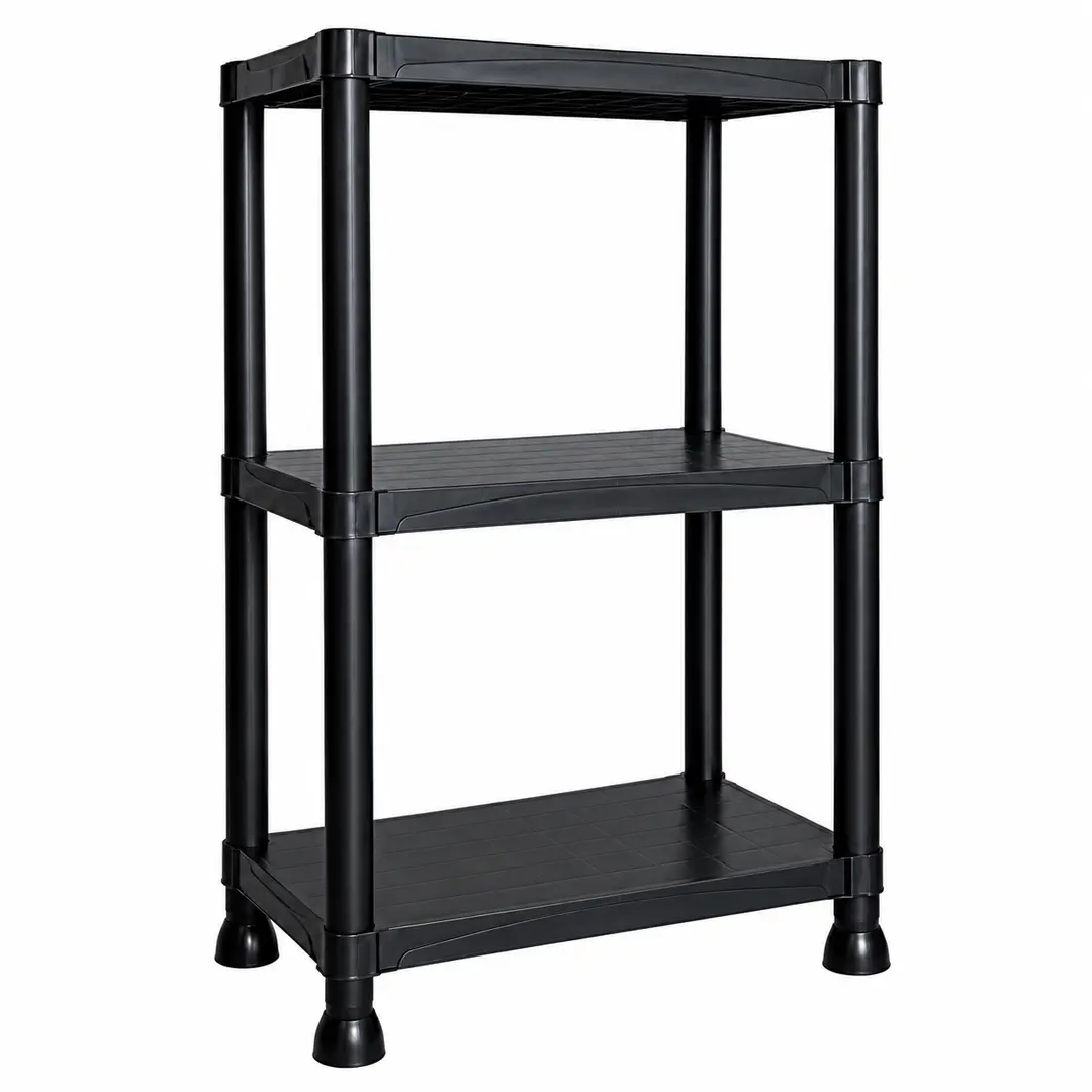 Стелаж пластиковий PRIMA HOME (92,5 х 60 х 30 см) 3 полиці, навантаження 120 кг, для дому складу гаража підвалу (Чорний)
