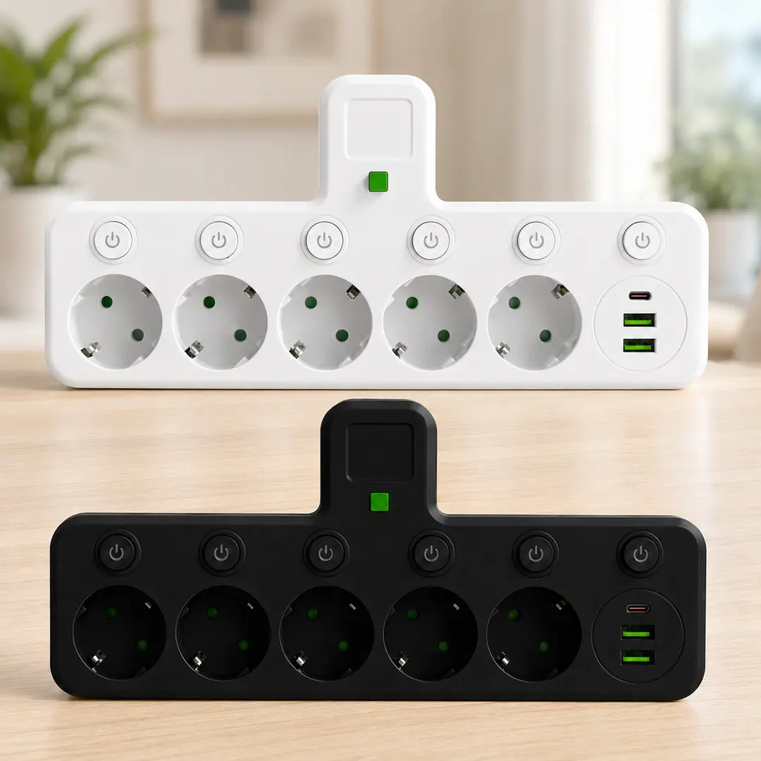 Мережевий фільтр 5 розеток + USB/адаптер на 5 розеток + USB з індивідуальними кнопками та LED-підсвічуванням