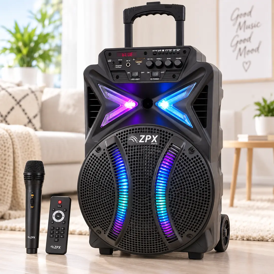 Портативна акустична система ZPX ZX-7780 12" Bluetooth, USB, TF/SD, FM Переносна акумуляторна колонка з RGB LED-підсвіткою + мікрофон і пульт