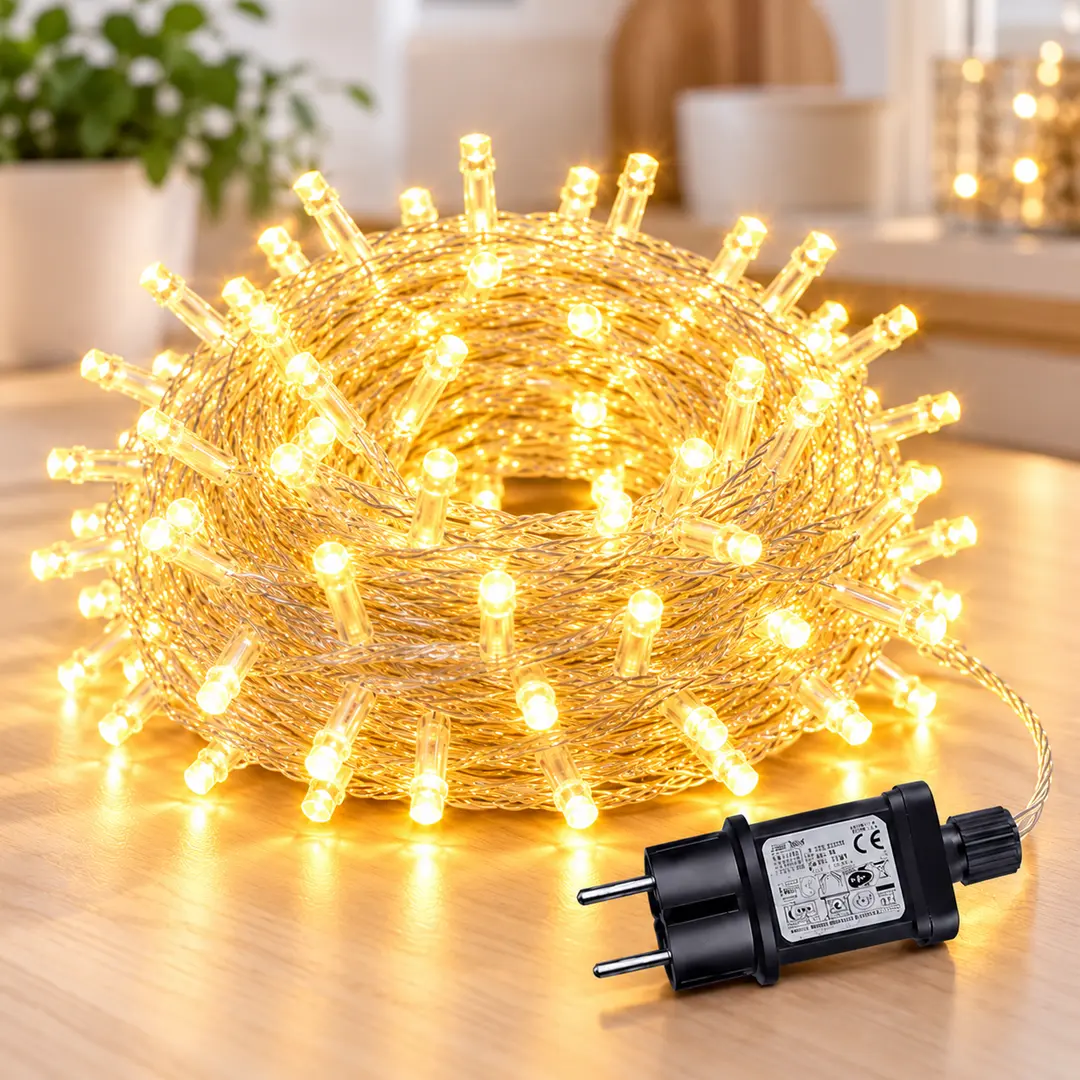 Гірлянда 500 LED різнокольорова на білому дроті 220V Теплий білий / Світлодіодна гірлянда-нитка