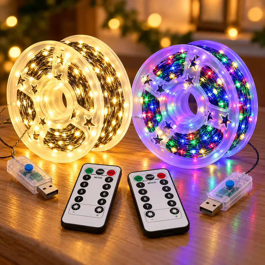 Гірлянда "Роса" 40 м 400 LED / Гірлянда з USB та пультом ДУ, зелений дріт