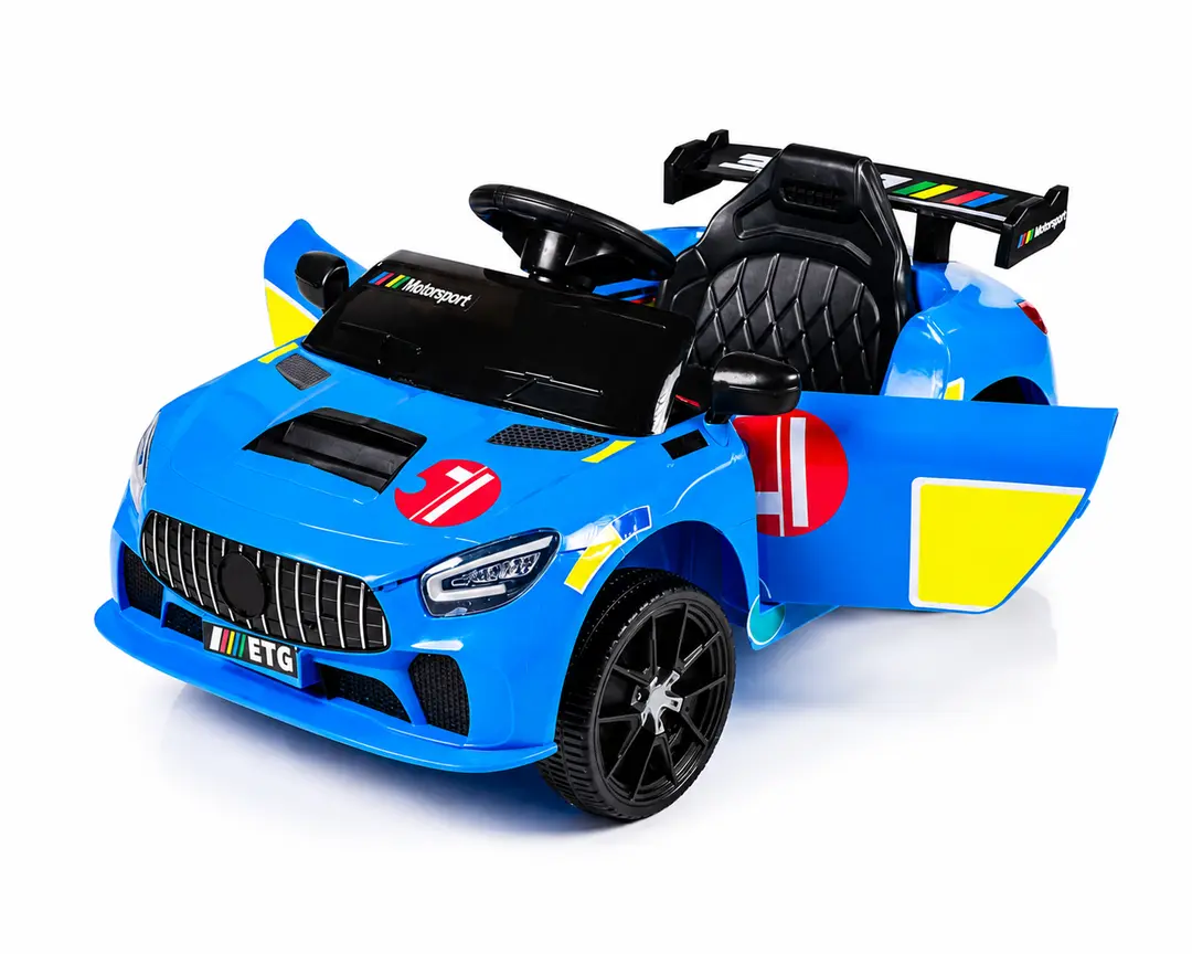 Дитячий спортивний електромобіль кабріолет зі спойлером PRIMA CAR Cabrio 6V 5A (пульт, LED-фари, музика, педаль газу), Синій