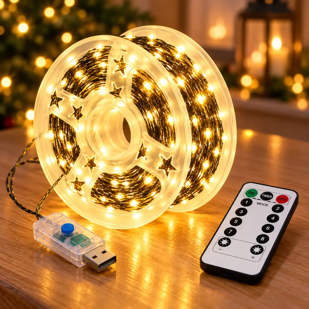 Гірлянда "Роса" 40 м 400 LED Теплий білий / Гірлянда з USB та пультом ДУ, зелений дріт