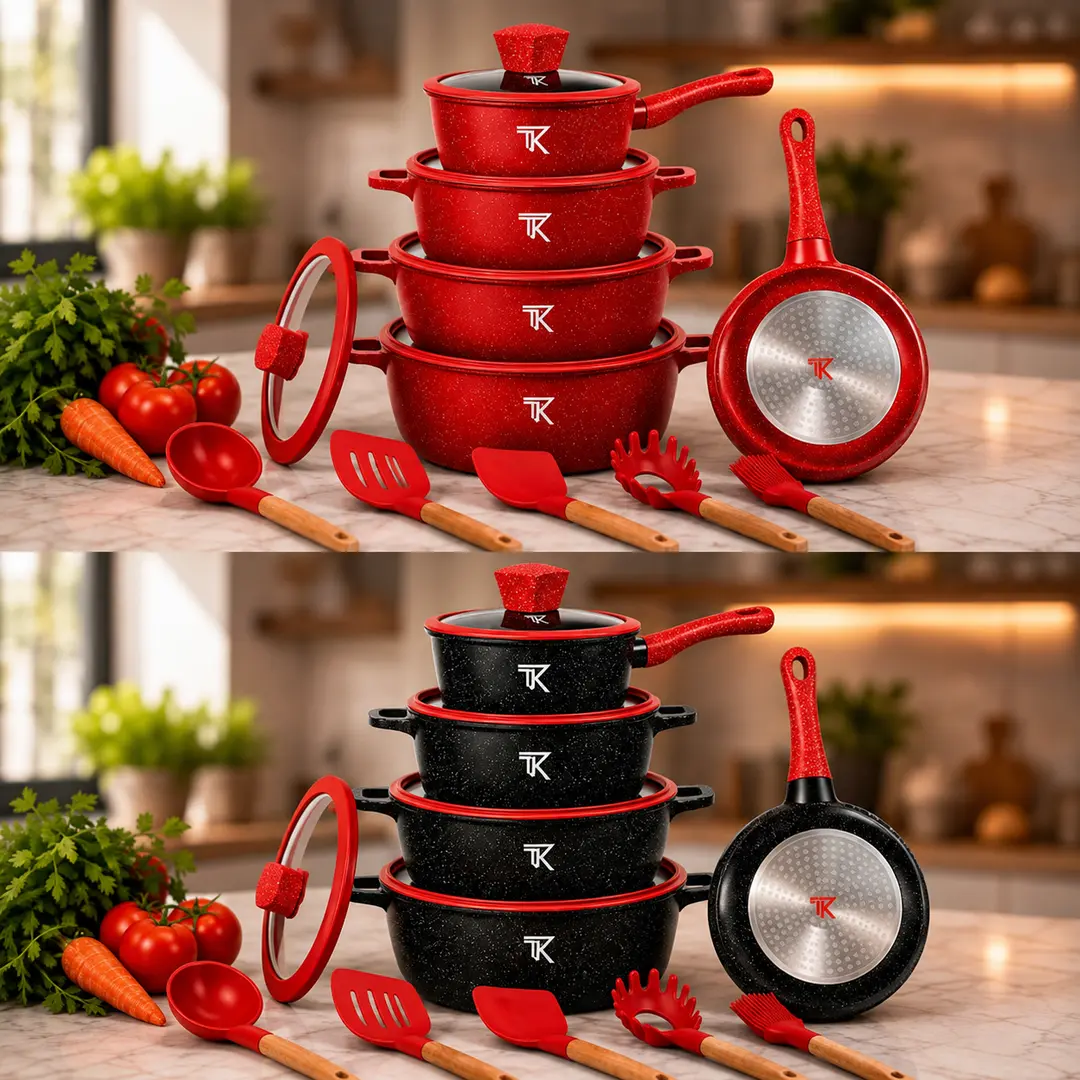 Набір посуду Top Kitchen TK00050L з мармуровим покриттям, 10 предметів + кухонне приладдя