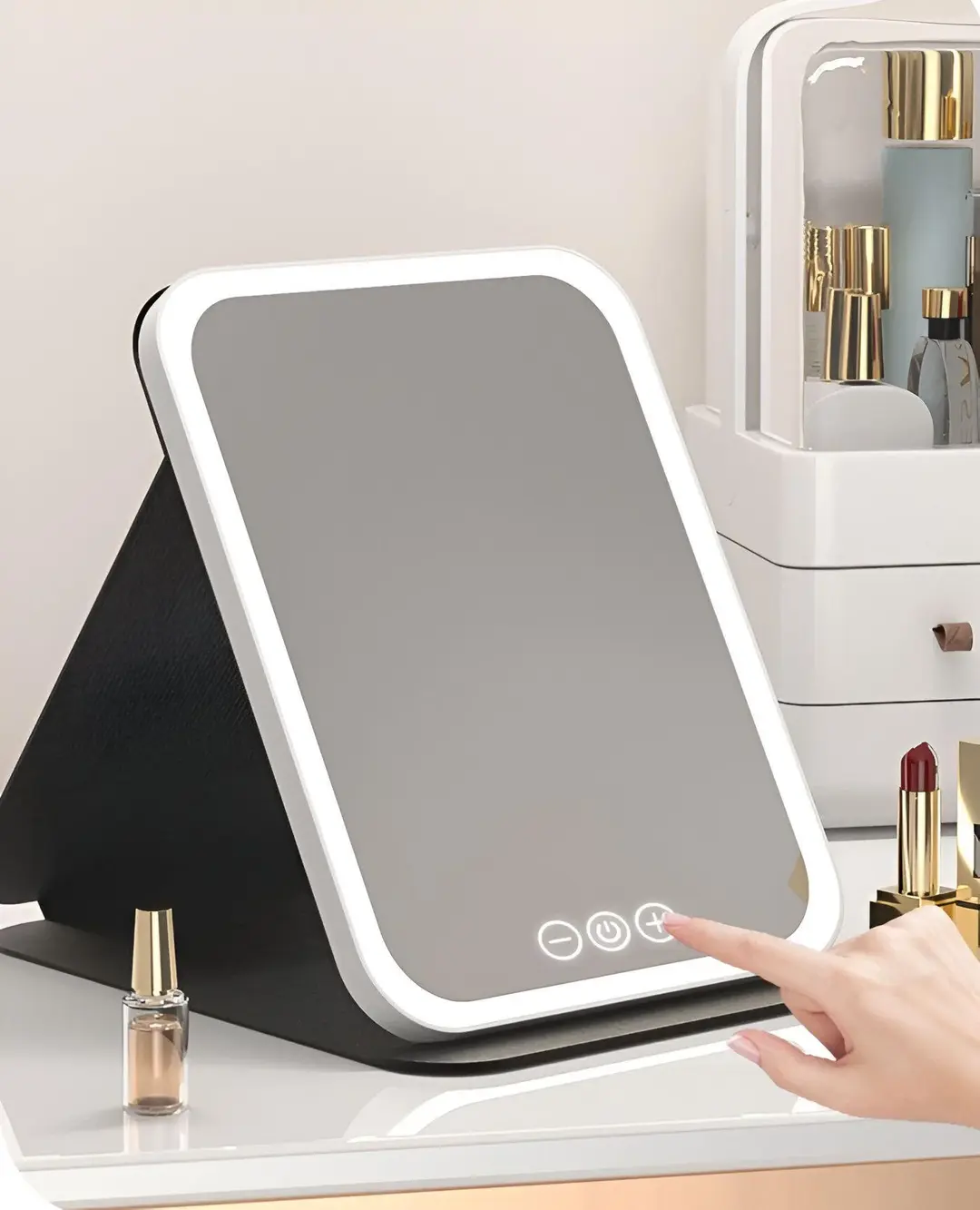 Дзеркало для макіяжу Lighted makeup mirror з LED підсвічуванням, складне, сенсорне керування, Type-C, з регулюванням яскравості