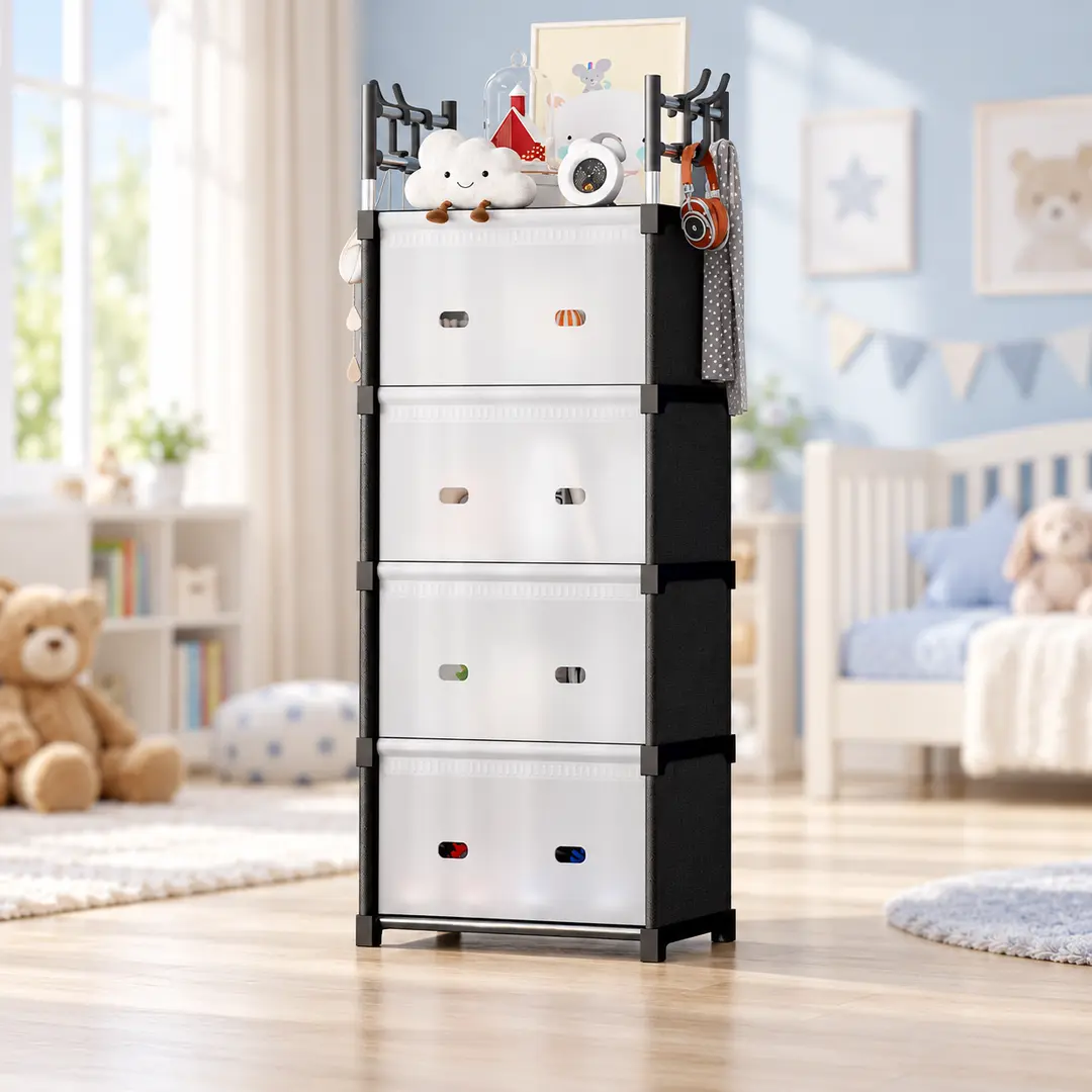 Комод дитячий пластиковий WFB05D 42x29x140 см / Вузька збірна шафа-органайзер з 4 шухлядами та верхньою полицею / Стелаж-етажерка