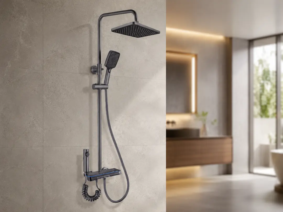 Душ/змішувач Faucet CR-25HT007 багатофункціональний з LED ГІДРОЕНЕРГЕТИКОЮ метал / Багатофункціональна душова система для ванної / Душова система настінна з верхнім, ручним та гігієнічним душем
