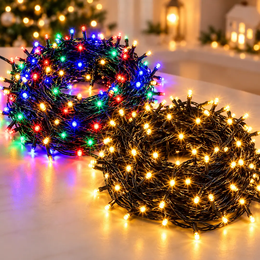 Гірлянда-нитка 50 м, 500 LED, чорний ПВХ-провід / Гирлянда мерехтливе світло, різнокольорова, 220 В / LED-декор