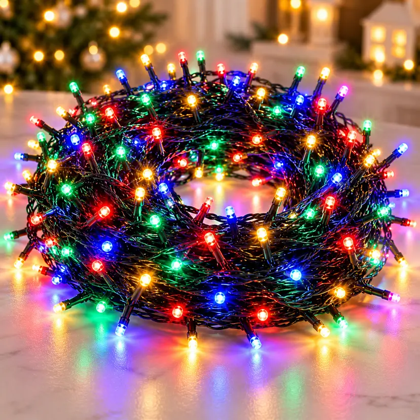 Гірлянда-нитка 50 м, 500 LED, чорний ПВХ-провід Мульті / Гирлянда мерехтливе світло, різнокольорова, 220 В / LED-декор — фото 1