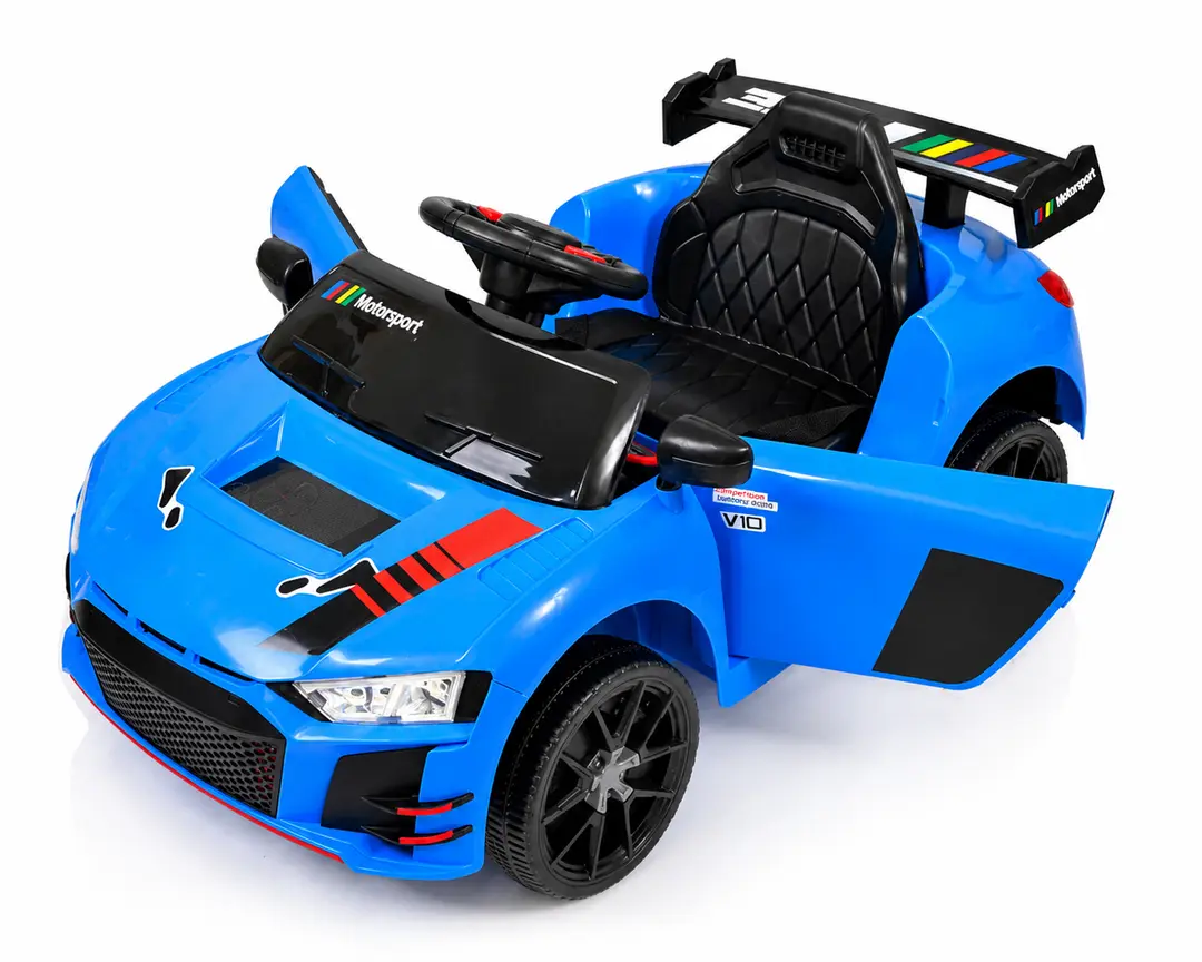Дитячий електромобіль PRIMA CAR Cabrio 6V 5A (спойлер, пульт, LED-фари, звук, відкривні двері, педаль газу), Синій