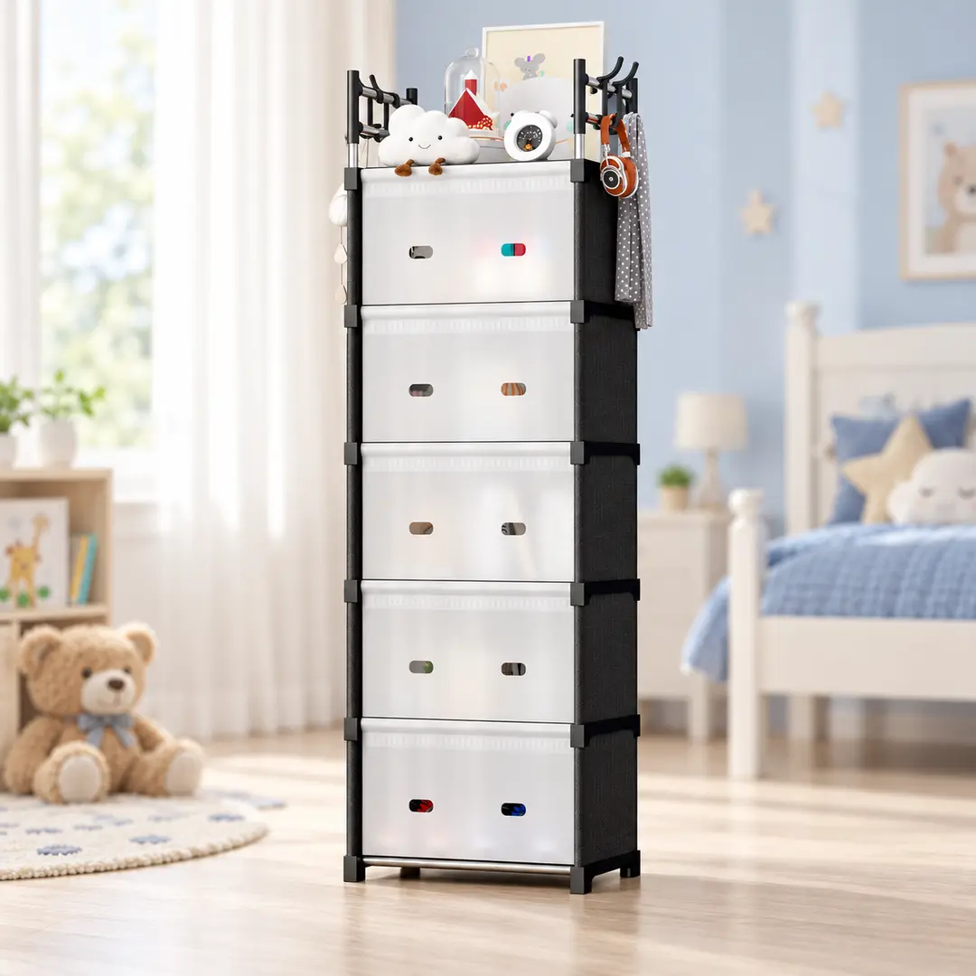 Комод дитячий пластиковий WFB06D 42x29x170 см / Вузька збірна шафа-органайзер з 5 шухлядами та верхньою полицею / Шафа-стелаж