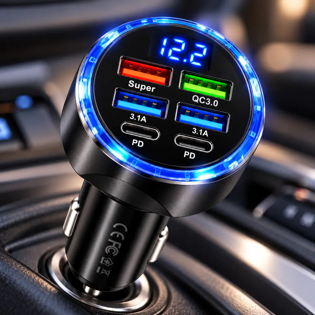Адаптер HOTU для авто Super Fast Charge 4U2C / Бездротовий FM-передавач 120W, 4 USB + 2 Type-C / Автомобільне зарядне пристрій QC 3.0, PD